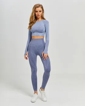 

Ladies Seamless Long Sleeve Fitness cloth Clothes Women Open Umbilical Fitness Clothes Fitness Exercise cloth Sportswear