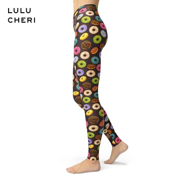 Donut Candy Sugar Pattern Print Leggings Women Girls Brushed Buttery Soft Plus Size High Waist Pants Slim Fitness Leggins plus size ombre pattern ankle fitness leggings