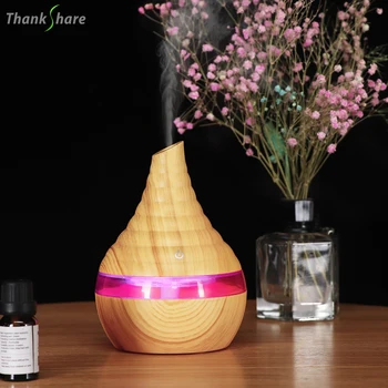 Air Humidifier USB Mini Aroma Diffuser Essential Oils Aromatherapy 300ML Wood Grain Filter Color Changing Light For Home Car 1