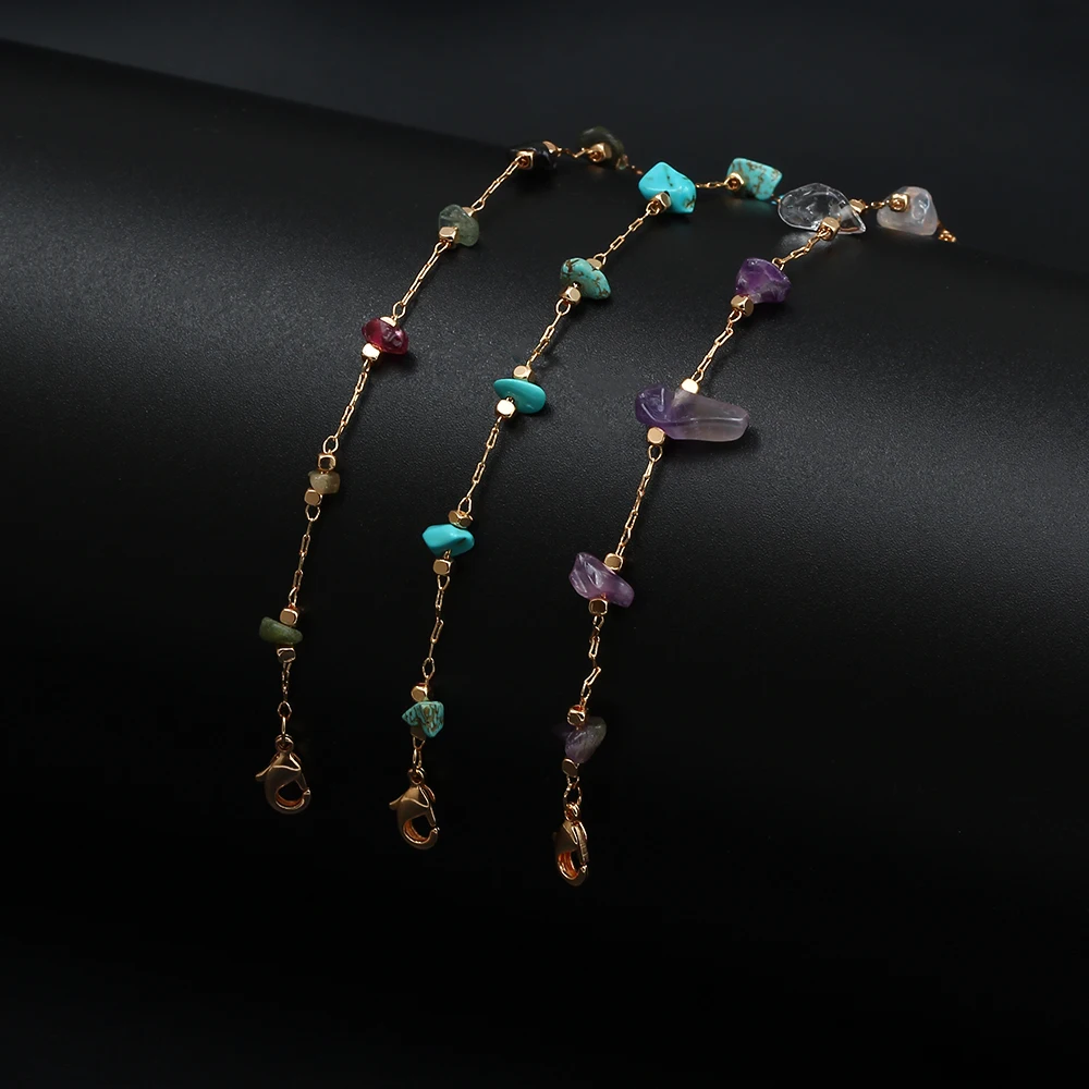 Lucky Eye Natural Stone Anklet Gold Color Leg Foot Chain Beach Ankle Bracelet Adjustable for Women Girls Fashion Jewelry BD92 - Image 5