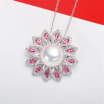 

S925 Sterling Silver Flash Design Pearl Pendant Holder Women DIY Pearl Pendant Components Silver Gold Color