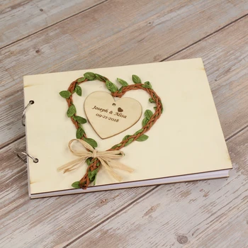 

21.5cmX15cm Personalised heart Wreath Wedding Guest Book Rustic wedding Custom engraved Vintage Wedding Wooden guestBook