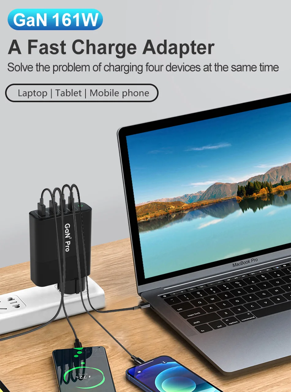 URVNS 161W 4-Port GaN 2 Pro USB C Wall Charger, PPS PD 100W/87W/65W/45W/20W Fast Power Adapter for Macbook Samsung iPhone Xiaomi 65 watt car charger