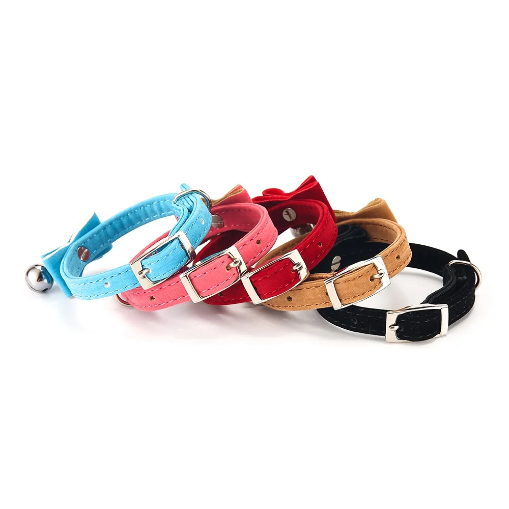 Collars For Dogs Cats Solid Bowknot Bells Velvet Dog Collar Chihuahua Pet Collar Dog Leash Cat Supplies Pet Accessories PQ004 (4)
