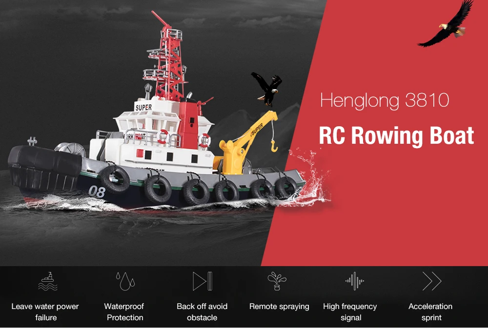 Henglong 3810 63 см 2,4 г RC гребная лодка с системой водяного охлаждения игрушка подарок RC лодка на дистанционном управлении скоростная лодка водяная игрушка для улицы