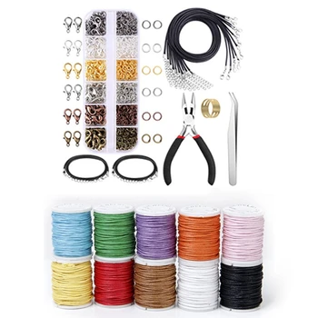 

10 Rolls Color Mixed Cord Cotton Wax String 1mm Wire for Pearl & 1050 Pcs Jewelry Jump Rings Lobster Clasps Necklace