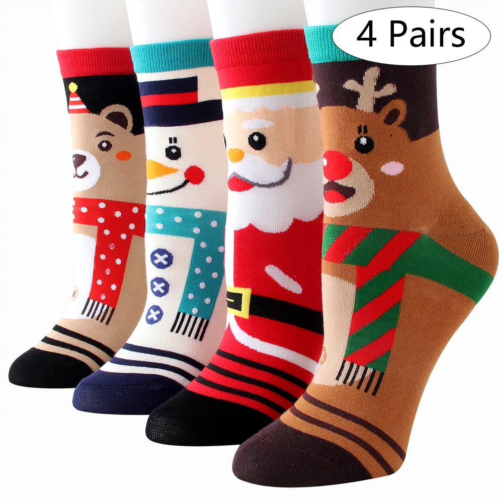 C 4 Pairs 4/5/6 пар/партия, рождественские подарки для мужчин Для женщин коралловый зимние теплые носки Рождественский Повседневное хлопковые носки с картинками Санта Клаус, забавные носки - Цвет: C 4 Pairs