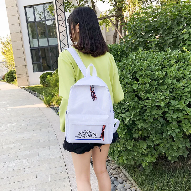 New Style College Canvas Backpack Korean-style Trendy Pure Color Backpack Men And Women High School Schoolbag