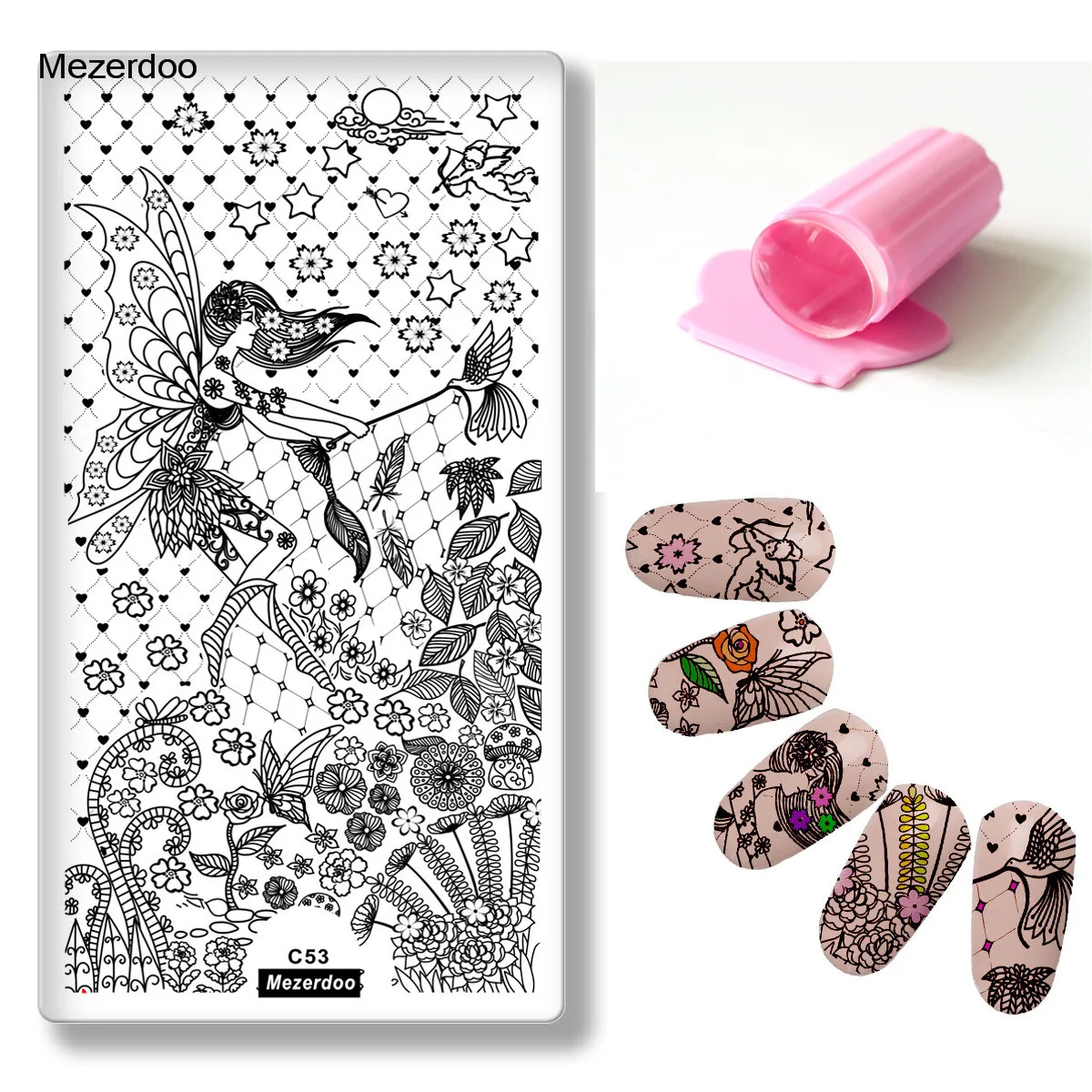 MC53 Stamper sets Желе для ногтей штамп прозрачный розовый красота ногтей штамповки пластины цветок цветочный Созвездие японский дизайн милые украшения для ногтей - Цвет: MC53 Stamper sets
