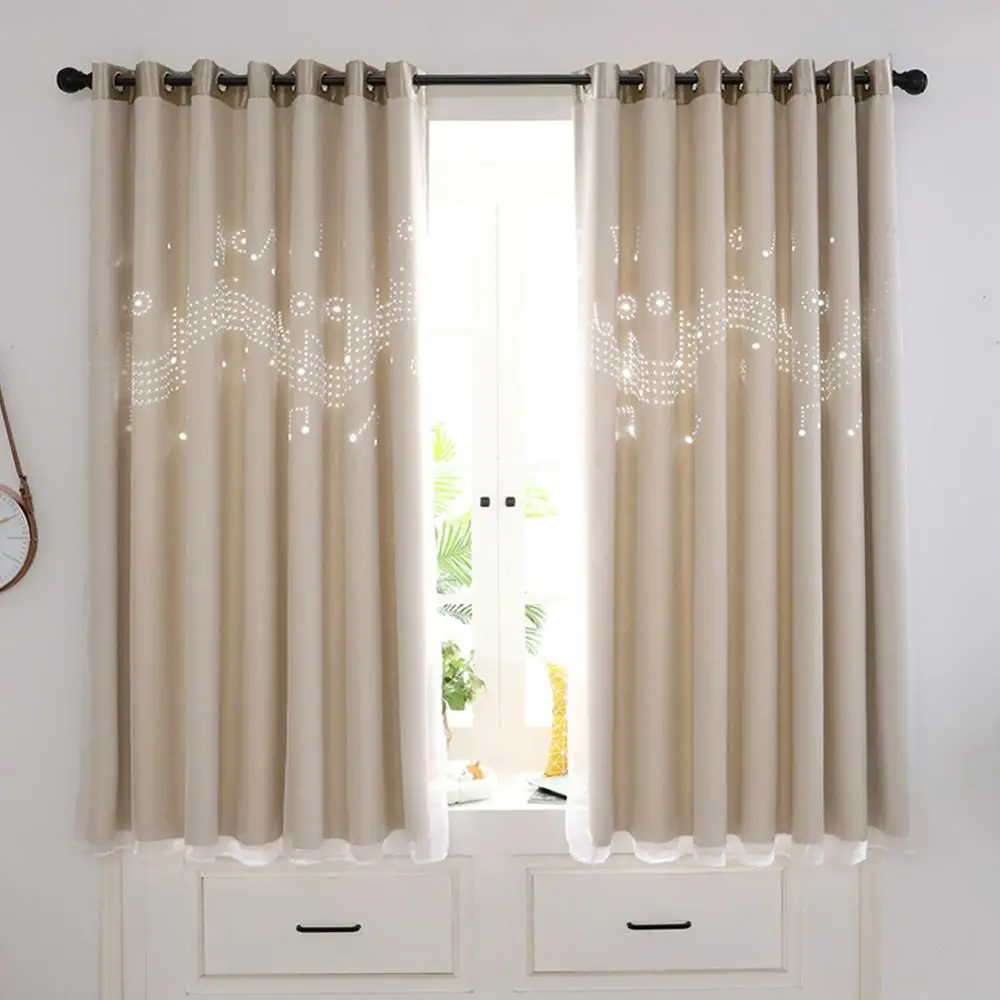 Yfashion Hollow Out Sheding Window Curtain for Living Room Bedroom Punching Style - Цвет: Beige