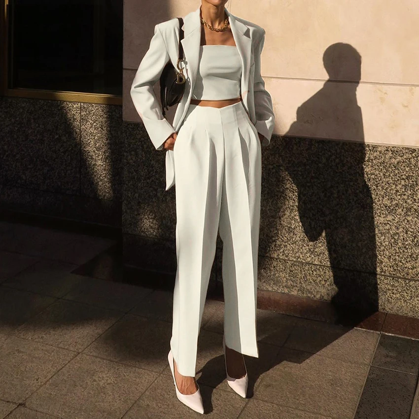 

Elegant Office Trousers Women Autumn High Waist Pleated Pants Ladies Work Trousers Fashion Cream Pants With Pockets