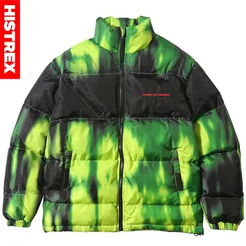 

2020 Hip Hop Jacket Parka Illusion Tie Dye Streetwear Men Windbreaker Harajuku Winter Padded Jacket Coat Warm Outwear Green New