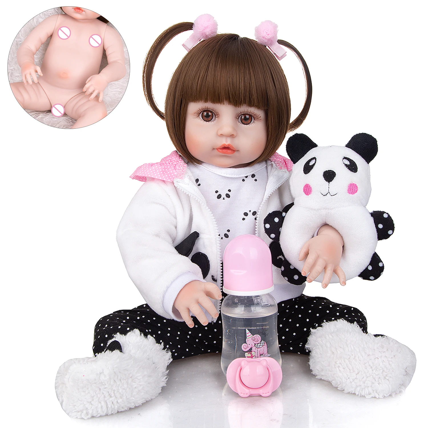 Boneca Bebe Reborn de Silicone Morena Caroline Pandinha 48cm - Malki toys