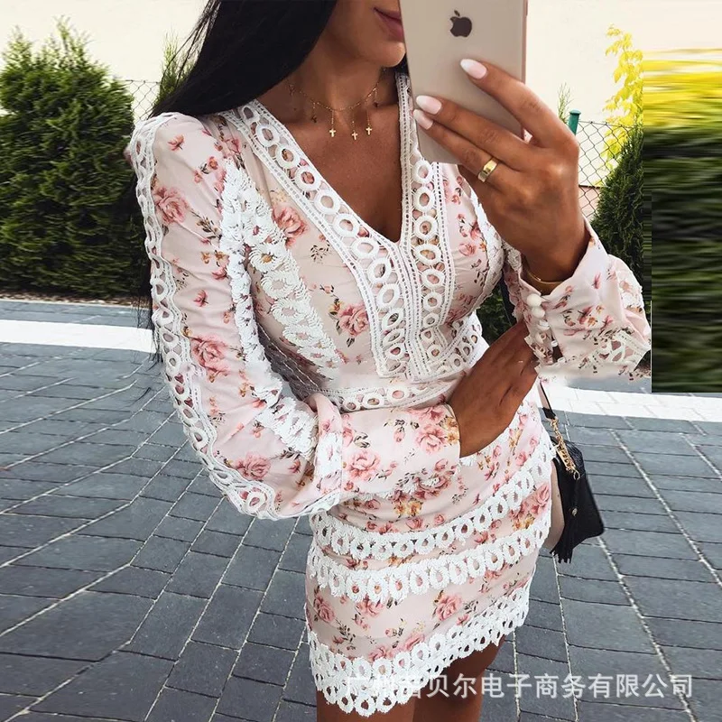 Tmall, фирменное,, Dunhuang, модное женское платье, изысканный стиль, кружевное, с принтом, элегантное, тонкое платье