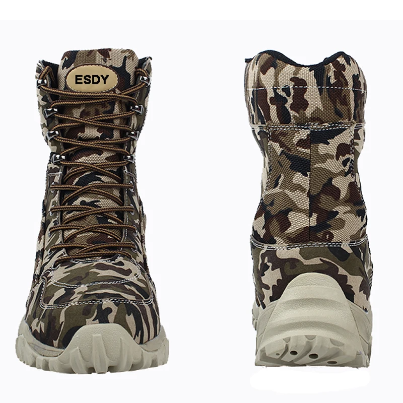 2019 Men Military Tactical Boots Winter Breathable Leather Camouflage Lace Up Boots High Combat Ank