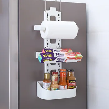 

Kitchen Storage Shelves Kitchen Organizer Refrigerator Rack Organizer Suction Cup Magnet Storage Box for Roll Paper Spice Jars