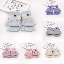 Детские вязаные теплые перчатки на осень и зиму, Детские Зимние теплые вязаные перчатки с рисунком кота из мультфильма для мальчиков и девочек