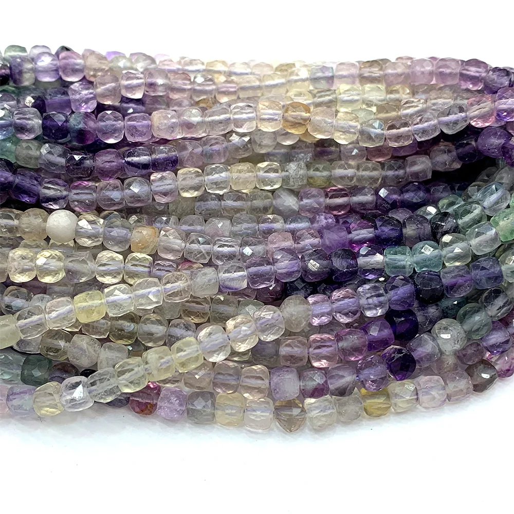 Veemake Fluorite Natural Necklace Bracelets Earrings Ring Gemstones DIY Faceted Irregular Cube Small Beads For Jewelry Making 5