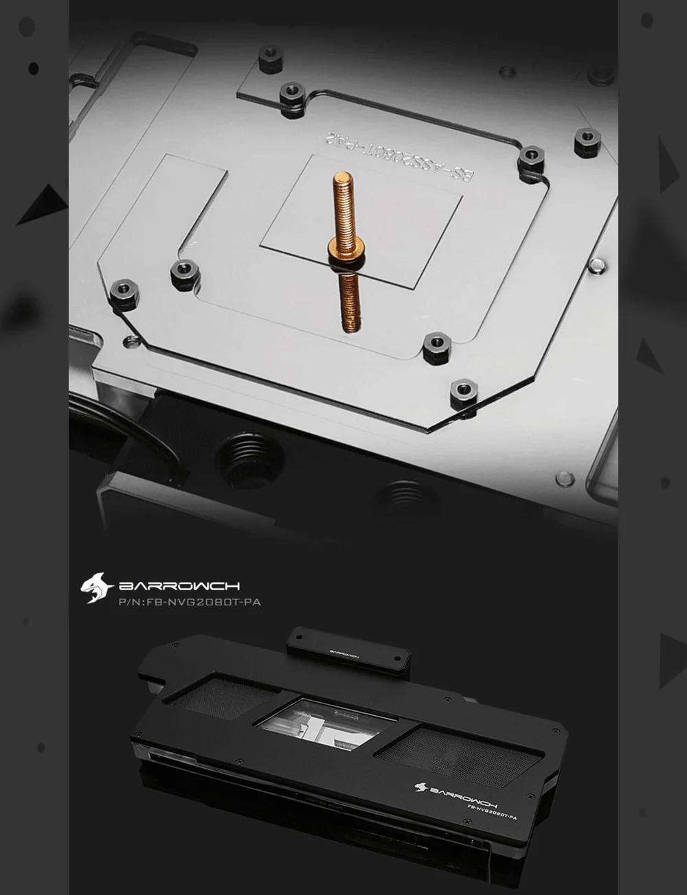 Barrowch FB-NVG2080T-PA, Digital Thermometer GPU Blocks, 5v 3pin Aluminum alloy panel, For Founder edition RTX2080Ti/2080  