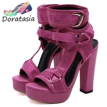 

DORATASIA Sexy Women Open Toe Velcro Brand Solid Block Heel Shoes Dress Platform Designer Sandals Women Summer Sandals