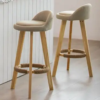 

Solid Wood Bar Chair Modern Simple High Stool Household Back Chair Bar Stool Bar Chair Milk Tea Shop Chair Front Desk Chair