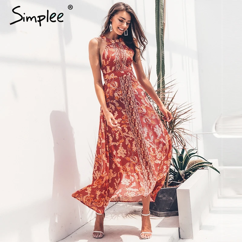 Женское длинное платье Simplee с открытой спиной и цветочным принтом 2019 женское