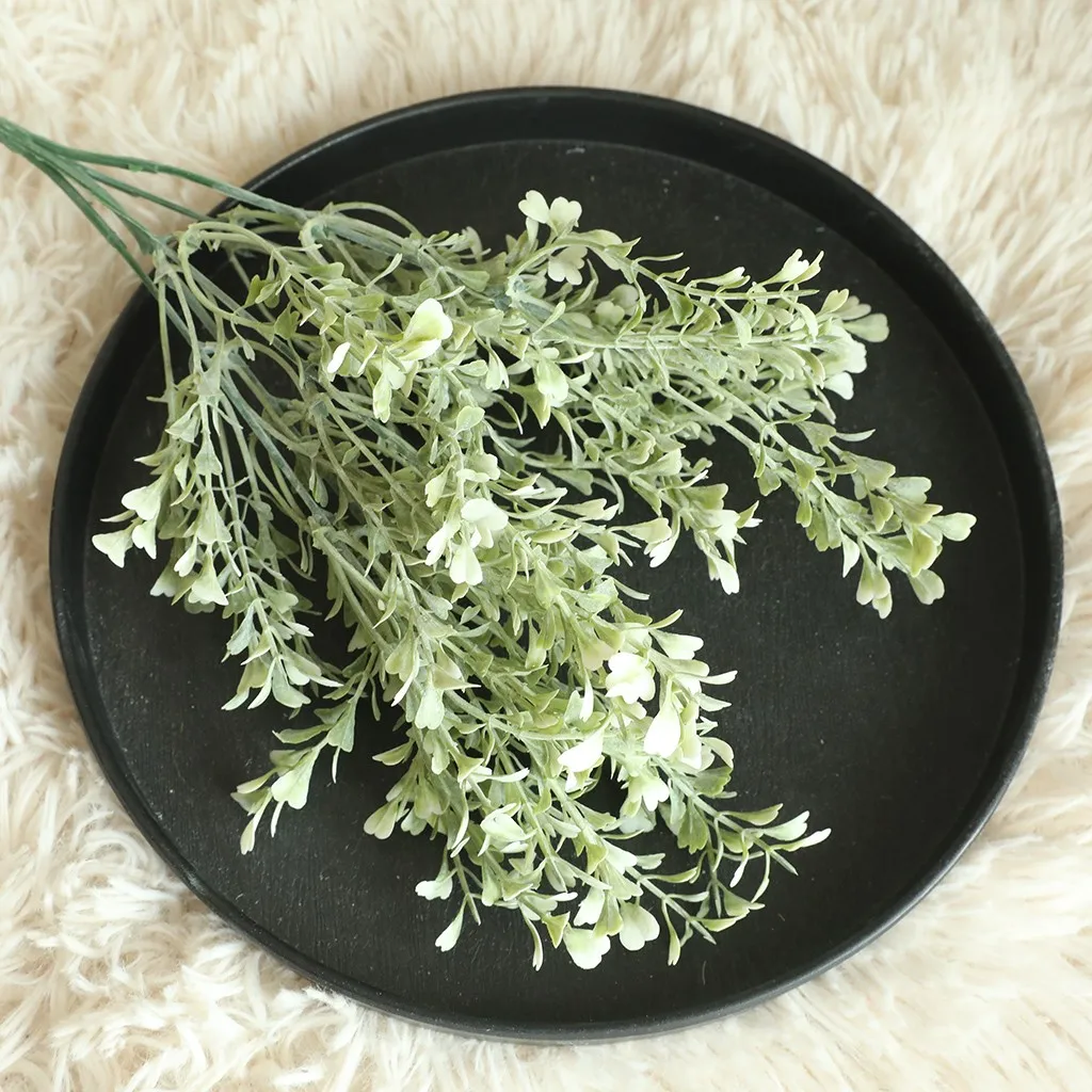Искусственный букет свежая трава пластиковый поддельный цветок маленькие свежие листья трава растение букет поддельные цветы Домашнее свадебное украшение - Цвет: White