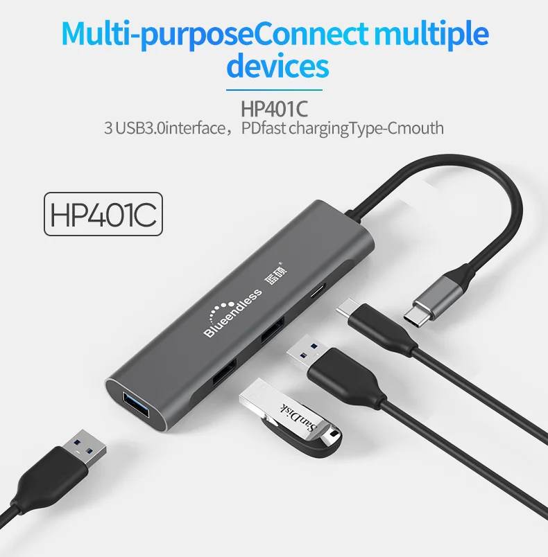 Blueendless usb c концентратор USB3.1 type c до 3 портов USB3.0 HDMI и type c PD высокоскоростной usb поддержка 5 Гбит/с для MacBook pro type c концентратор