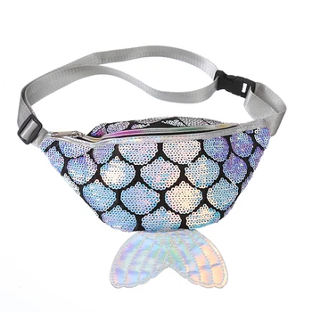 

Women Sequins Waist Fanny Pack Belt Bag Girls Chest Pouch Bag Small Purse Paillette Crossbody Chest Bag Mermaid Travelling Pouch