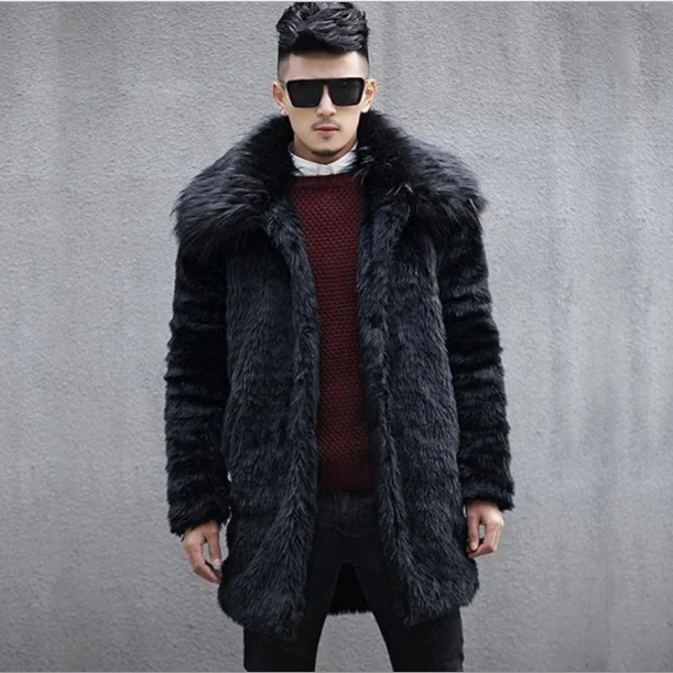2020 зимнее Мужское пальто из искусственного меха с длинным рукавом меховая