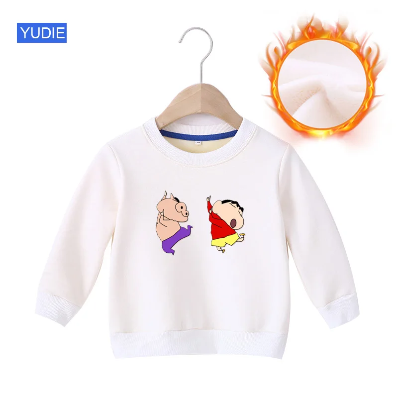 Толстовки с капюшоном для мальчиков; Детские свитшоты; Crayon Shinchan; зимняя теплая хлопковая детская одежда для маленьких мальчиков и девочек; крутой пуловер для малышей - Цвет: kids Sweatshirts