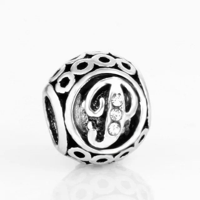 free shipping MOQ 1pc round openwork initial letter alphabet diy bead fit original pandora charms bracelet X004 - Цвет: P
