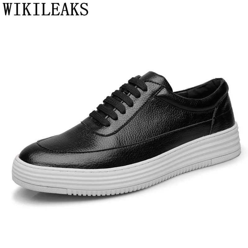 mens shoes genuine leather white sneakers elevator shoes for men leather sneakers mens casual shoes hot sale luxury brand buty - Цвет: No Increase within