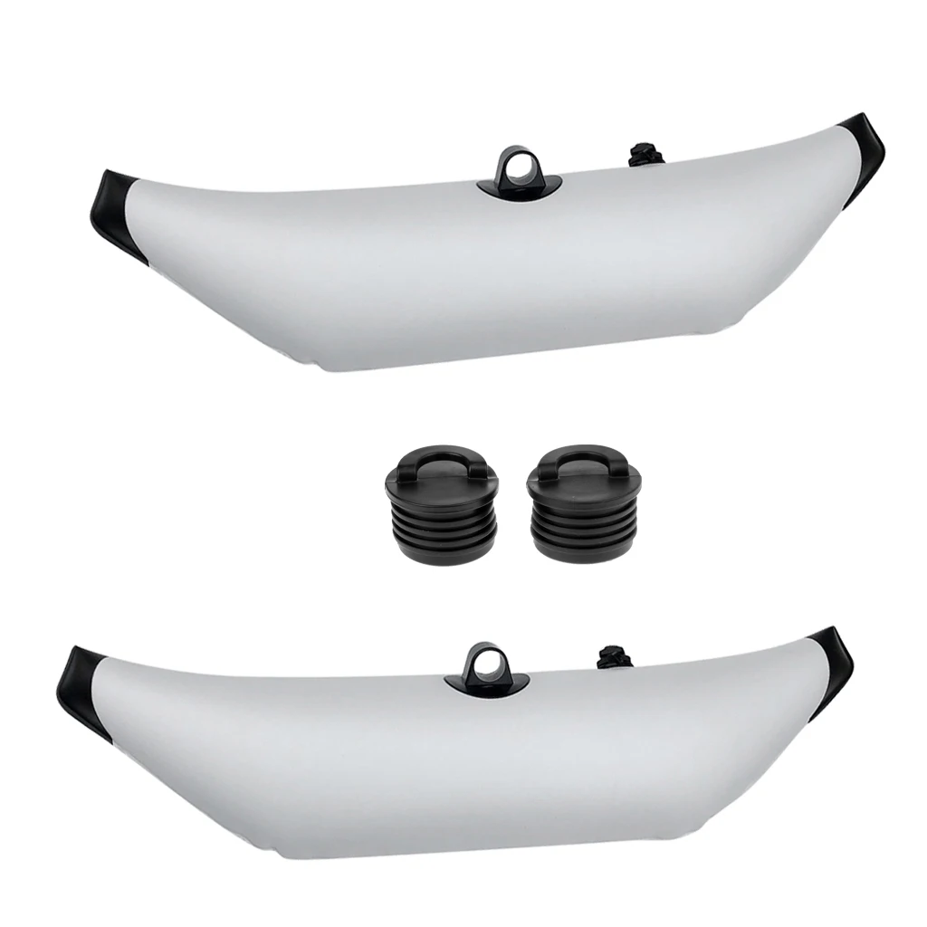 Pack 2 White Kayak Standing Inflatable Outrigger Stabilizer Water Buoy with 4 Repair Patches and 2 Scupper Plugs