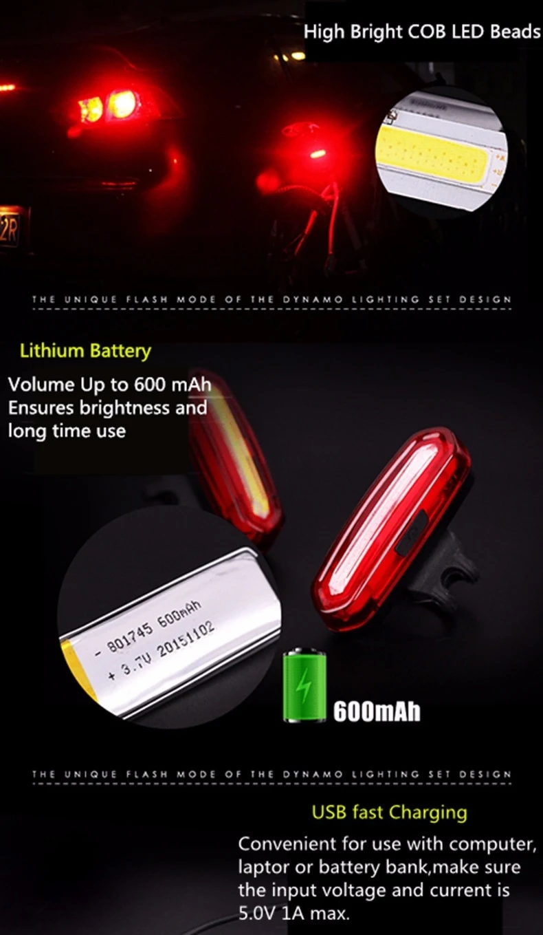 Лампа велосипедная велосипед 100 лм перезаряжаемый светодиодный USB COB задний светильник для горного велосипеда задний светильник MTB Предупреждение велосипедный задний светильник