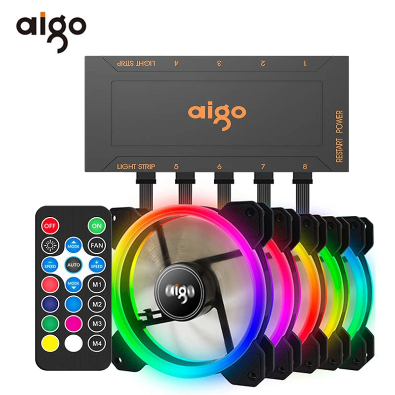Aigo DR12 120mm Cooler Fan Double Aura RGB PC Fan Cooling Fan For Computer Silent Gaming Case With IR Remote Controller am3 am4|Fans & Cooling| - AliExpress