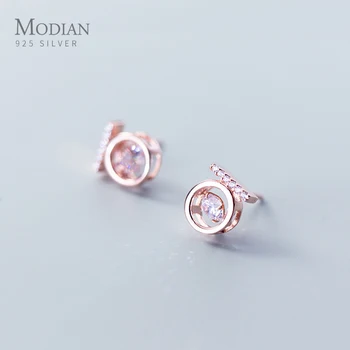 

Modian Dazzling Zircon Geometric Round Stud Earring for Women 925 Sterling Silver Anti-Allergy Ear Pin Korea Style Fine Jewelry