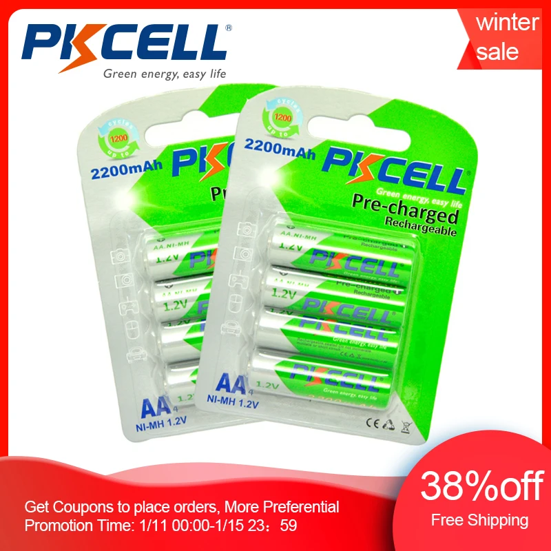 8 шт./2 карты PKCELL AA Аккумуляторная батарея NiMH 1 2 V 2200mAh Ni MH 2A предварительно