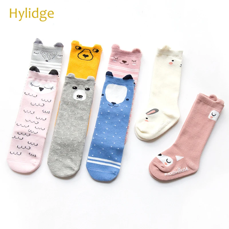 Hylidge de dibujos animados lindo oído calcetines de bebé niña y niño Anti-Slip oso conejo bebé hasta la rodilla Calcetines de algodón recién nacido regalo calcetines Accesorios