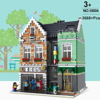 

15034 MOC City Streetview Bike Shop streetscape Creative Commercial Street Building Block House Bricks Toys For Children Gifts