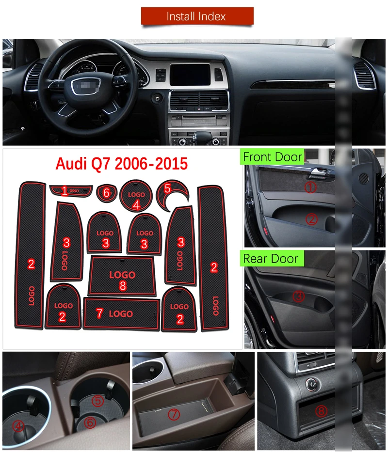 Противоскользящий коврик для Audi Q7 4L 2006- S-Line Logo Gate Slot Coaster анти-грязный Коврик для двери, интерьер автомобиля