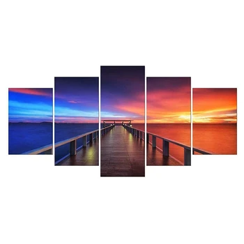 

5Pcs Canvas Wall Art for Living Room Canvas Prints Home Decor Without Frame Paintings Dusk and Long Bridge