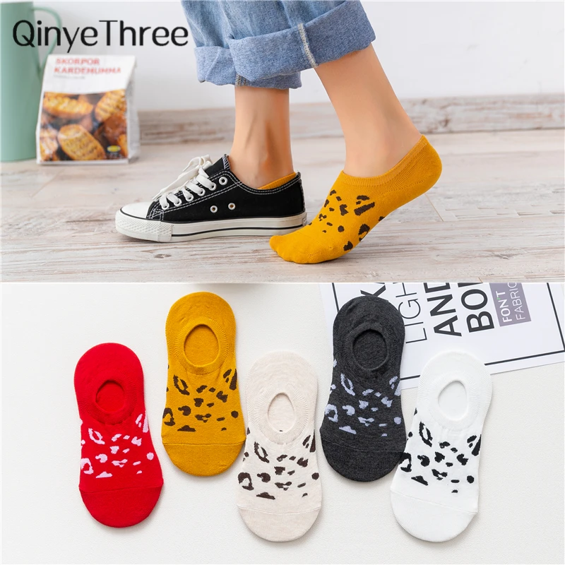 

New leopard patterned invisible cotton socks women's fashion summer ankle socks girls cute funny short socks dropship