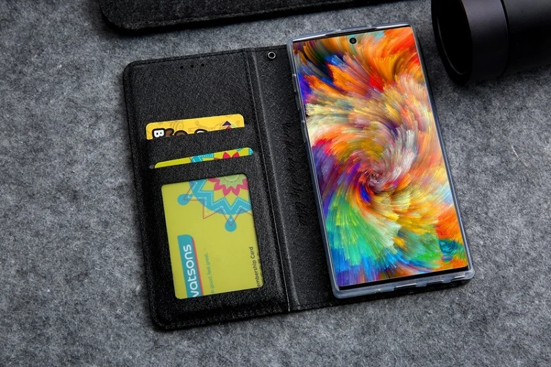 Note 10+ кожаный чехол из шелковой ткани для Samsung Galaxy S8 S9 S10 Plus S7 edge Note 8 9 чехол с магнитным откидным держателем для карт