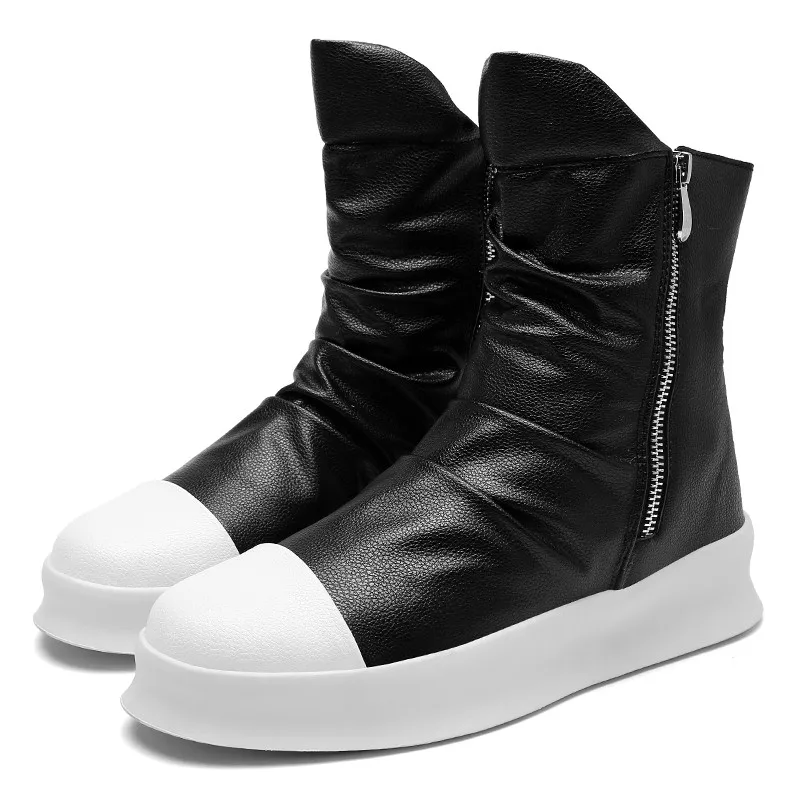 Модные ботинки на молнии; мужские кожаные роскошные Брендовые ботильоны для мужчин; повседневная обувь в стиле хип-хоп; черные и белые ботинки «Челси»; Мужская обувь; KOZLOV