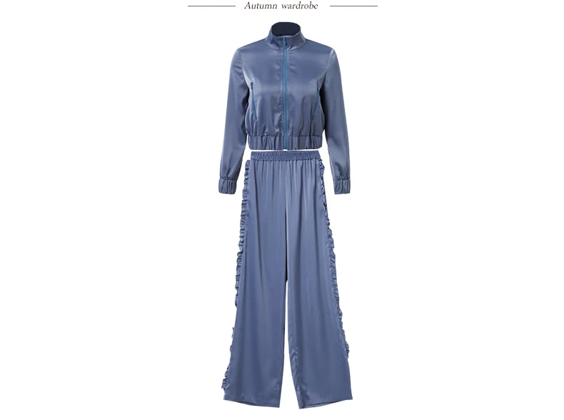 9.27 High quality Empire wide leg pants suit women New Autumn loose temperament ruffles two piece set - Цвет: AS picture