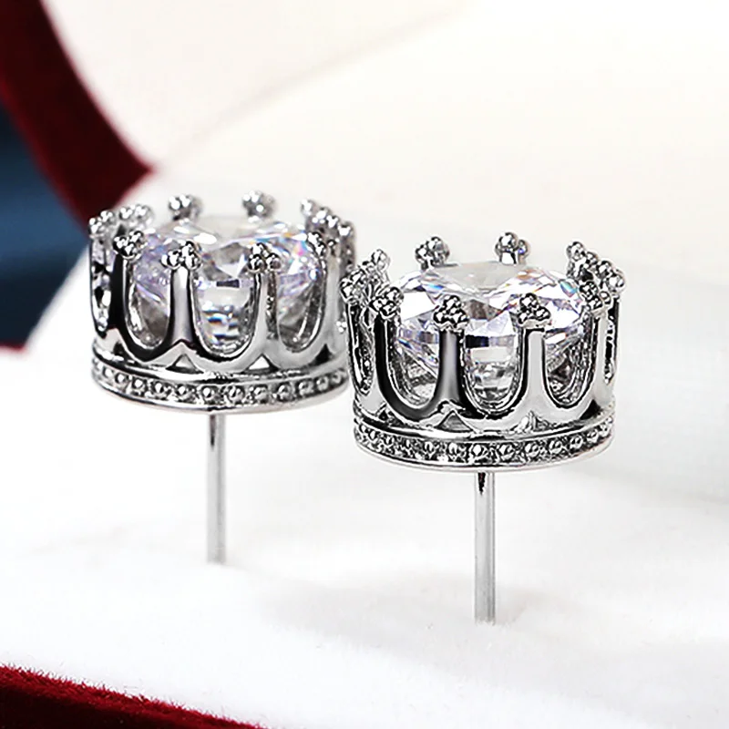 Huitan Luxury Stud Earrings for Women Crown Shaped Setting Round CZ Zirconia Wedding Earrings Party Daily Wear Statement Jewelry - Image 5