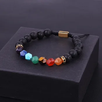 New Arrival High Quality Natural Stone 7 Chakra Power Stone Lava Rock Beads Braided Bracelet For Women Men