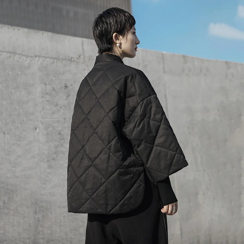 [EAM] Черное короткое пальто с хлопковой подкладкой большого размера с длинным рукавом, Свободная Женская парка, модная новинка осень-зима 1H311