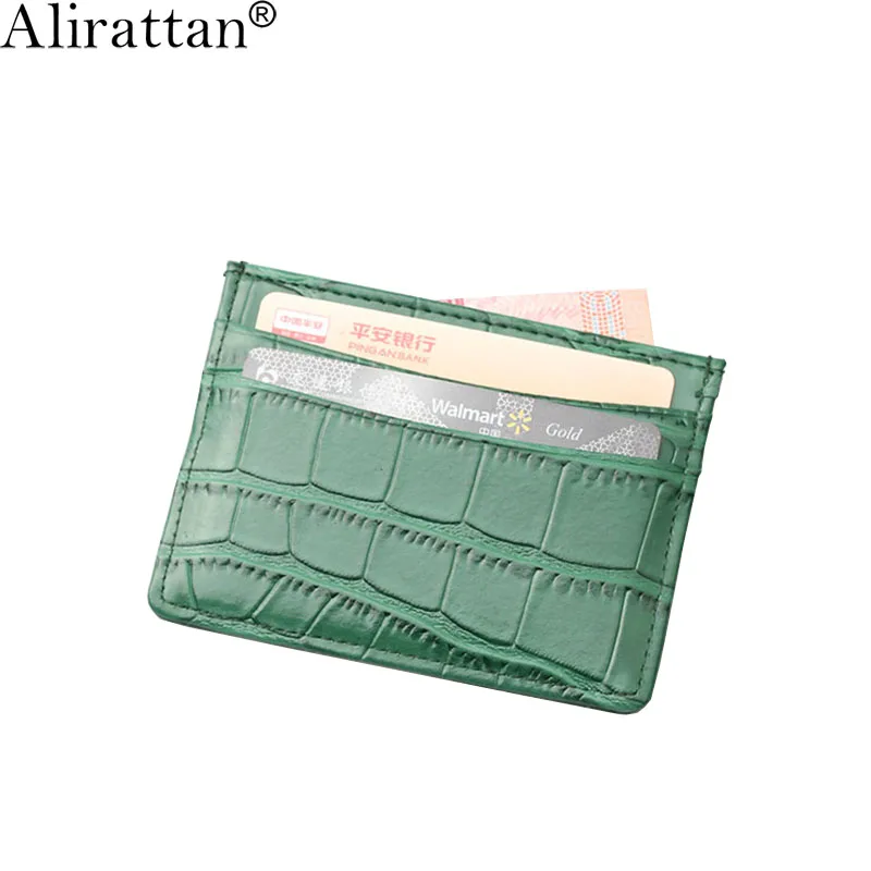 

Alirattan 2019 Crocodile Pattern Card Holder Women Genuine Leather Pouch Wallet Free Custom Name Credit ID Card Wallet CD03